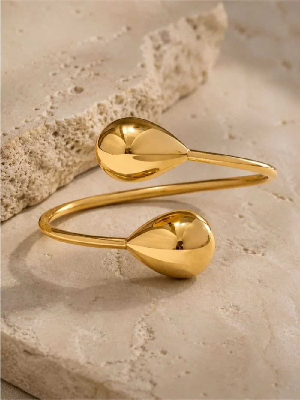 Polished Gold tine Teardrop Open Cuff Bracelet